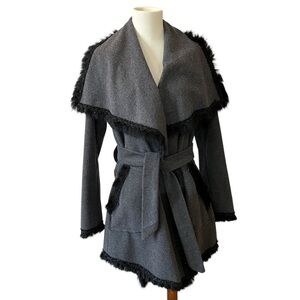 PAINC’S WOOL CASHMERE BELTED COAT SHAWL COLLAR BEADED TRIM ITALIAN LUXURY 46-10